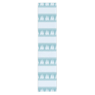 Blue Nautical Sailboat Coastal Stripes Short Table Runner
