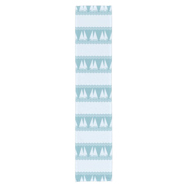 Blue Nautical Sailboat Coastal Stripes Short Table Runner (Front)