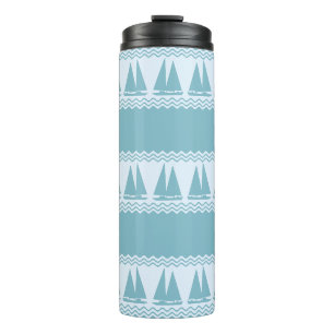 Blue Nautical Sailboat Coastal Stripes Thermal Tumbler