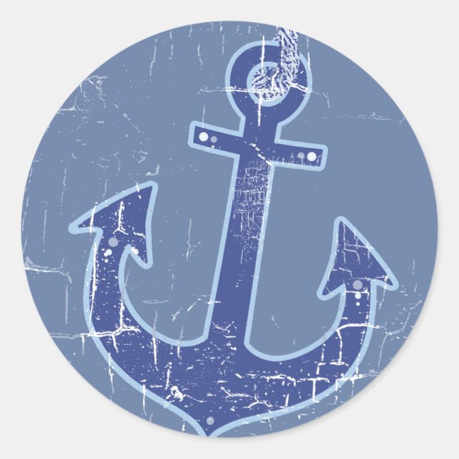 blue nautical sailor anchor classic round sticker (Front)
