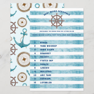 Blue Nautical Sailor Baby Shower Word Scramble