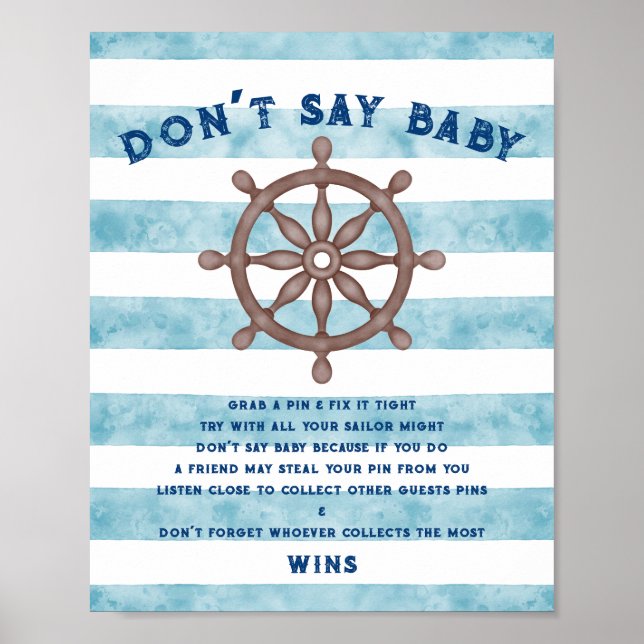 Blue Nautical Sailor Watercolour Baby Shower Game Poster (Front)