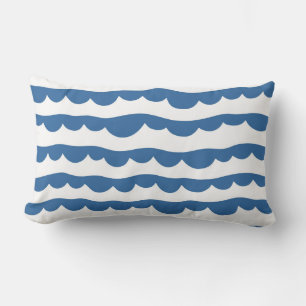 Blue Nautical Scallop Edge Sketch Pattern Lumbar Pillow