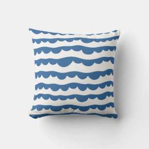 Blue Nautical Scallop Edge Sketch Pattern Throw Pillow