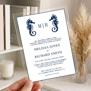 Blue Nautical Seahorse Wedding Acrylic Invitations