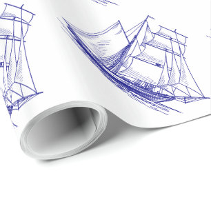 Blue nautical ship boat gift Wrapping Paper