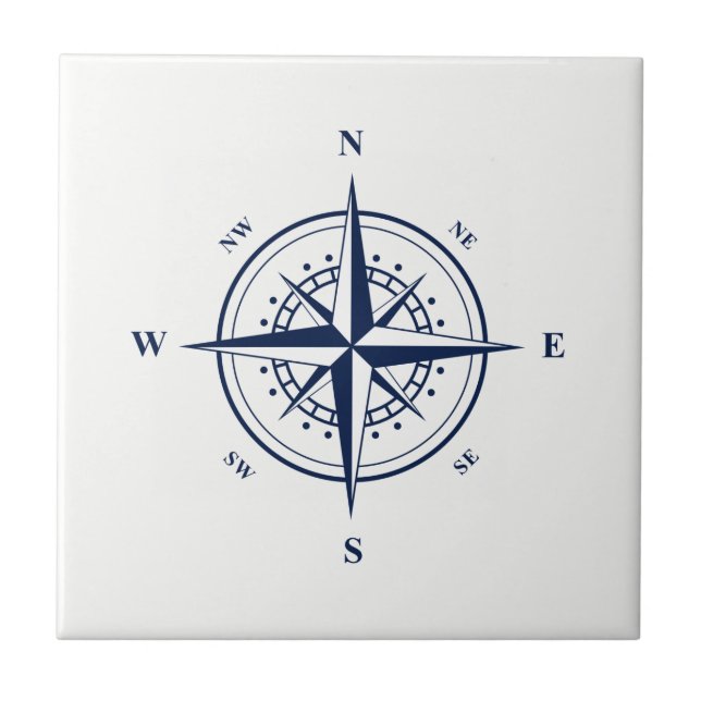 Blue Nautical Star on White Ceramic Tile (Front)