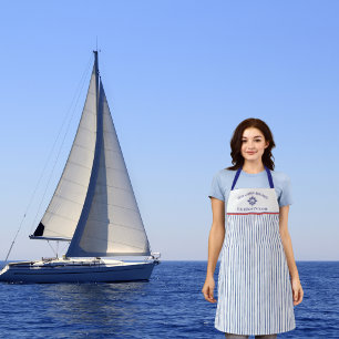 Blue Nautical Striped Monogram Boat Name Design A Apron