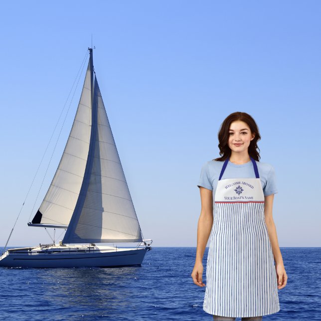 Blue Nautical Striped Monogram Boat Name Design A Apron (Creator Uploaded)