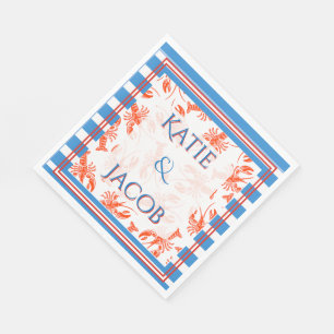 Blue Nautical Stripes and Lobster Preppy Pastel Napkin