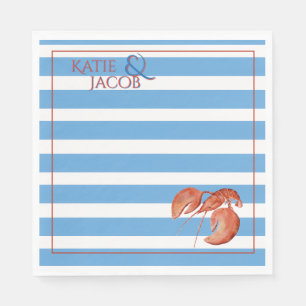 Blue Nautical Stripes Lobster Preppy Pastel Blue Napkin
