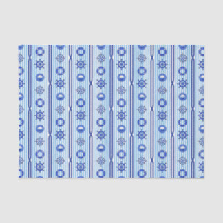 Blue Nautical Stripes with Maritime Motives Tissue Paper