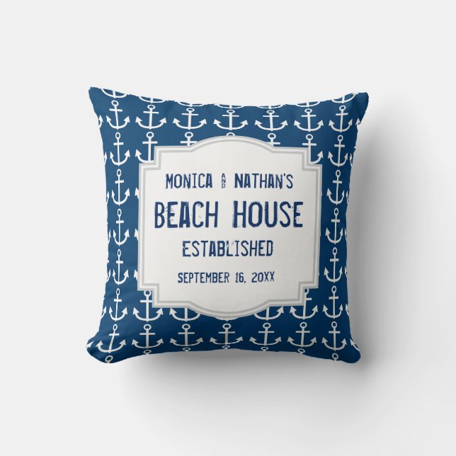 Blue Nautical Theme with Anchors A01 Throw Pillow (Front)