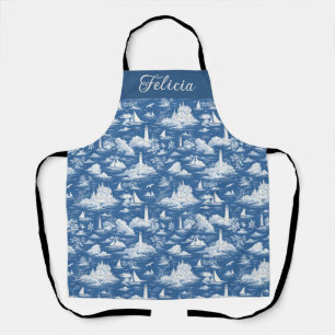 Blue Nautical Toile de Jouy Apron
