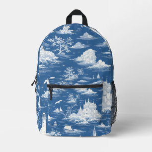 Blue Nautical Toile de Jouy Printed Backpack