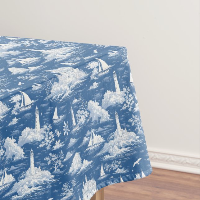 Blue Nautical Toile Tablecloth (In Situ)