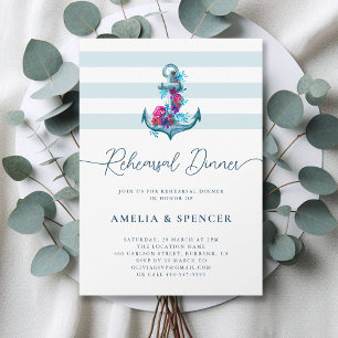Blue Nautical Watercolor Anchor Rehearsal Dinner Invitation