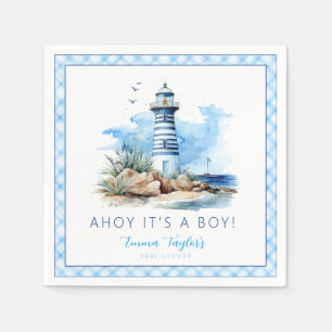 Blue Nautical Watercolor Lighthouse Baby Shower Napkin