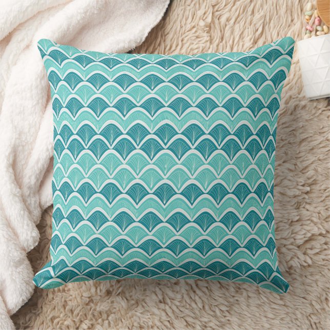 Blue Nautical Wave Pattern Throw Pillow (Blanket)