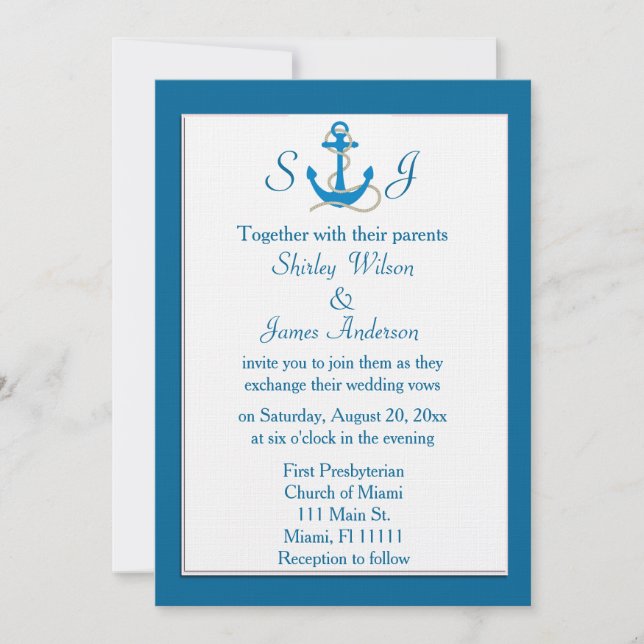 Blue Nautical Wedding Invitation (Front)