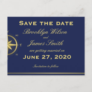 Blue Nautical Wedding Save The Date Postcards