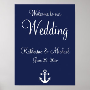 Blue Nautical Wedding Welcome Sign With Anchor