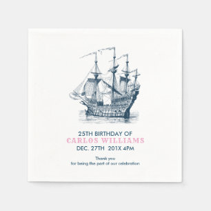 Blue Nautical Wind-Sailing Boat Birthday Template Napkin
