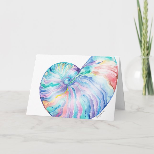 Blue Nautilus Infinity Shell Watercolor Card (Front)