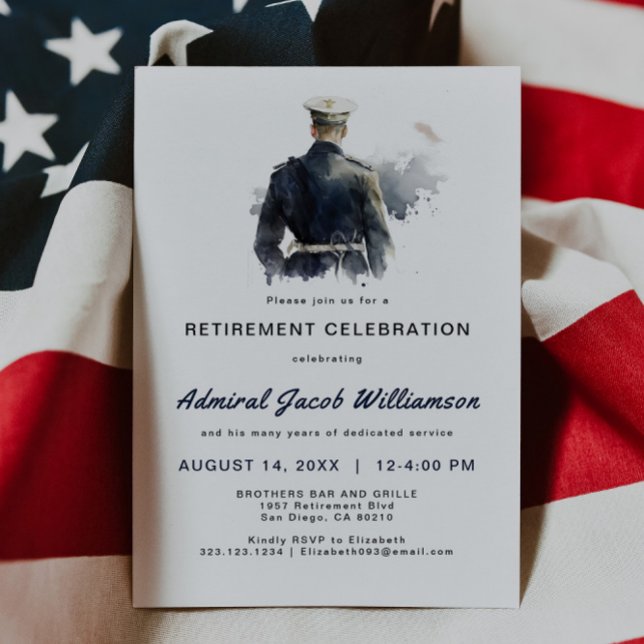 Blue Naval Silouette Retirement Invitation (Creator Uploaded)
