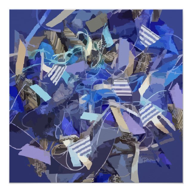 Blue navy abstract purple grey nautical striped  poster (Front)
