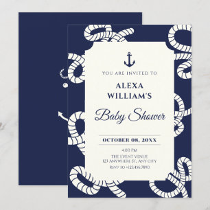 Blue navy anchor baby shower invitation