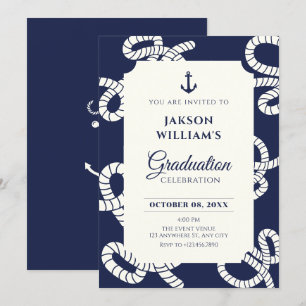 Blue navy anchor graduation invitation