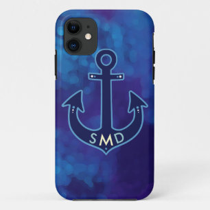 blue navy anchor personalized iPhone 11 case