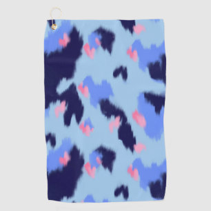 Blue, navy  and pink abstract ikat pattern golf towel