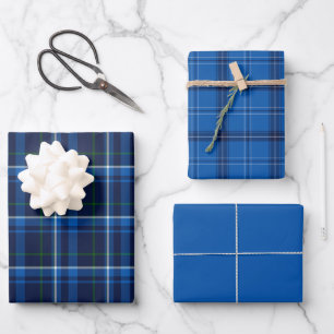Blue, Navy and  White Plaid Wrapping Paper Sheet