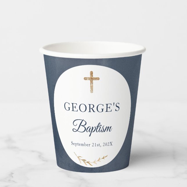 Blue Navy Baptism Religious event  Paper Cups (Front)