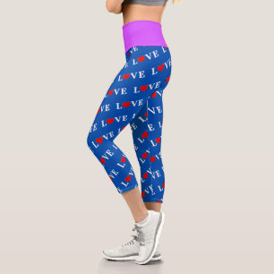 Blue Navy Blue LOVE Elegant Stylish Modern Pattern Capri Leggings