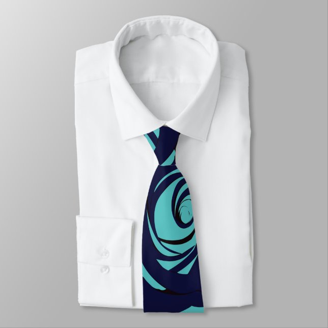 Blue Navy Blue Rose Flower Floral Pattern Tie (Tied)