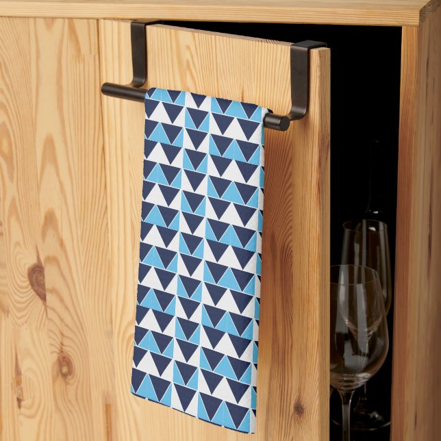 Blue Navy Blue White Triangle Geometric  Kitchen Towel (Thirds Fold)