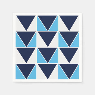 Blue Navy Blue White Triangle Geometric Pattern Napkin