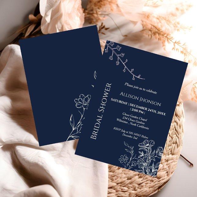 Blue navy  boho Wildflower bridal shower  Invitation (Creator Uploaded)