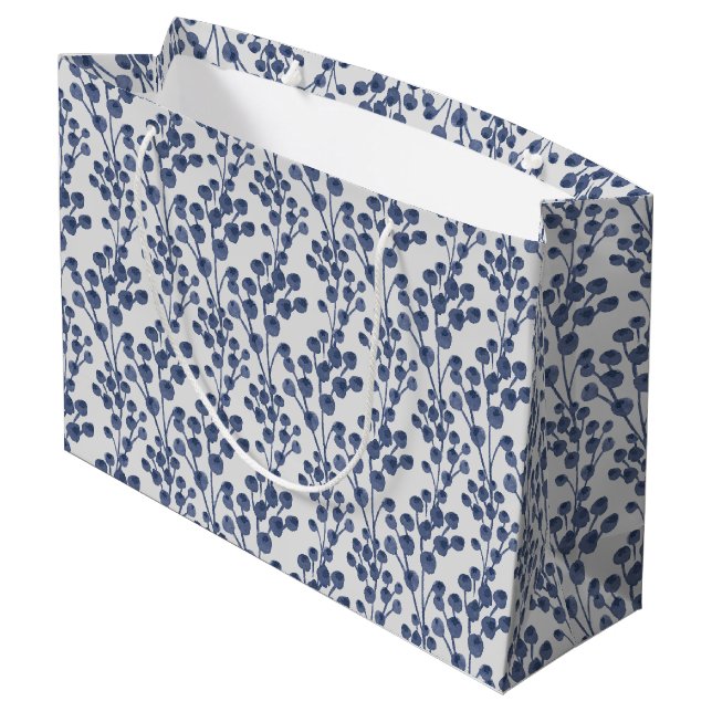 Blue Navy Botanical Large Gift Bag (Back Angled)