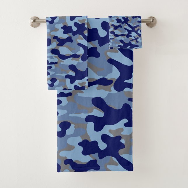 Blue Navy Camouflage Pattern  Bath Towel Set (Insitu)