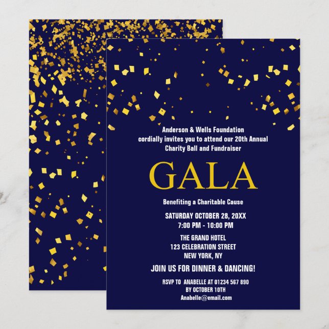 Blue Navy Charity Ball Corporate Fundraising Party Invitation (Front/Back)