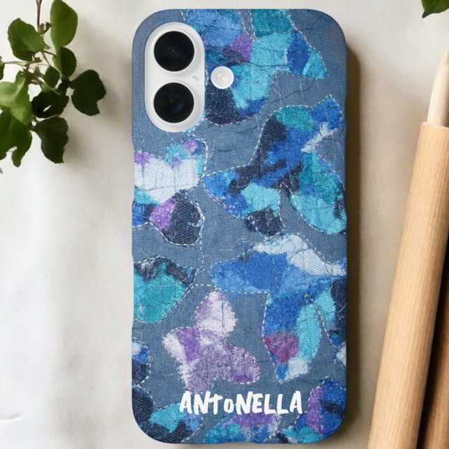 Blue navy cyan purple monogram abstract pattern  Case-Mate iPhone case (Creator Uploaded)