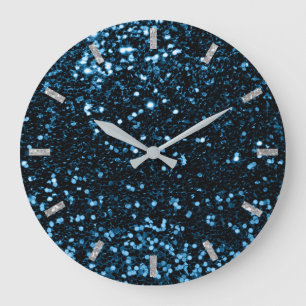 Blue Navy Deep Sparkly Glitter Silver Grey Large Clock
