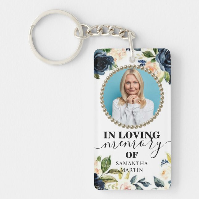 Blue Navy Floral Celebration of life Gift Keychain (Front)