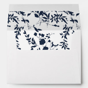 Blue & Navy Floral - Leaves Navy Blue Envelope