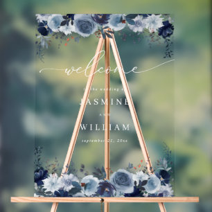 Blue & Navy Floral Mariage Welcome 2- Blanc