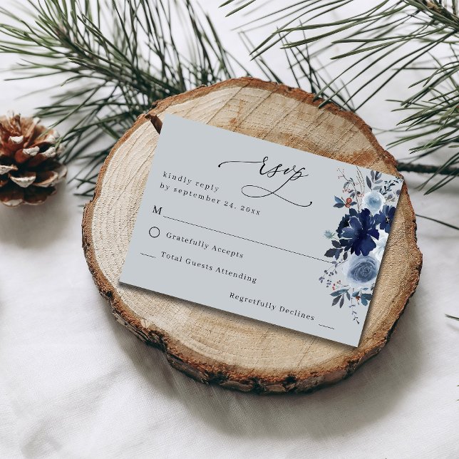 Blue & Navy Floral no Meal RSVP  - Blue Grey (Creator Uploaded)